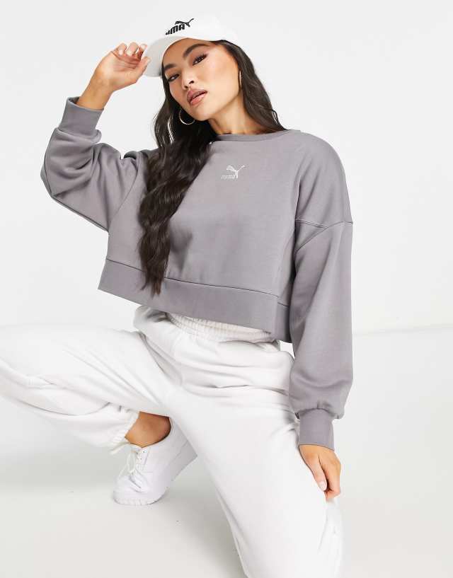 Puma boxy cropped sweatshirt in storm gray - exclusive to ASOS