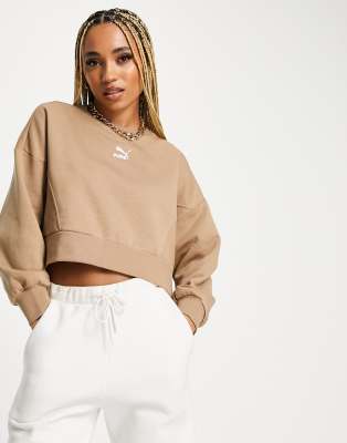 Puma boxy cropped sweatshirt in tan - exclusive to ASOS