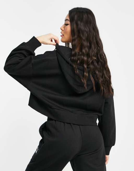 Cropped Zip Through Hoodie in Black