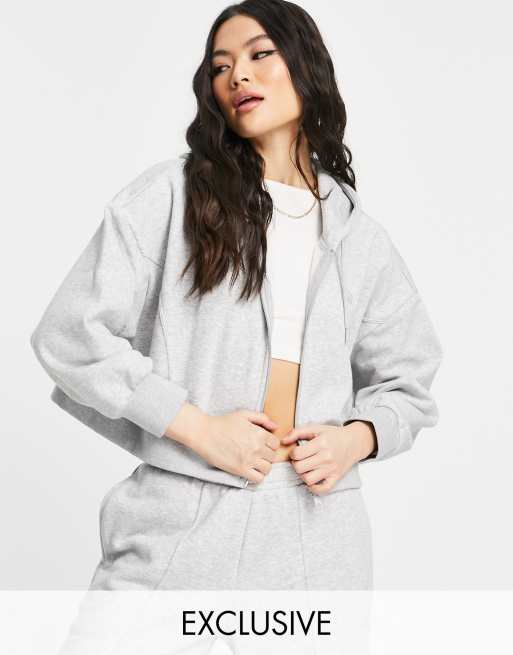 Gray cropped zip up on sale hoodie