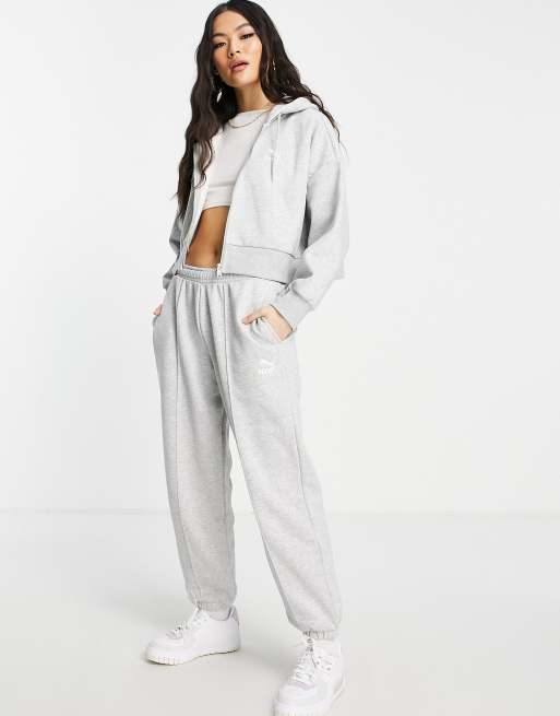 Puma boxy cropped zip through hoodie in grey exclusive to ASOS