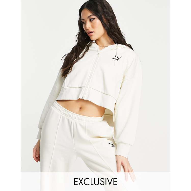 Puma boxy cropped zip through hoodie in off white exclusive to ASOS