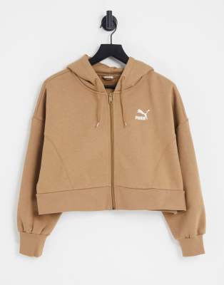 Puma boxy cropped zip through hoodie in tan - exclusive to ASOS - ASOS Price Checker