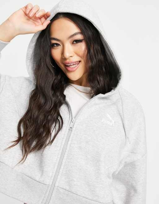 Puma boxy cropped zip up hoodie in gray Exclusive to ASOS ASOS