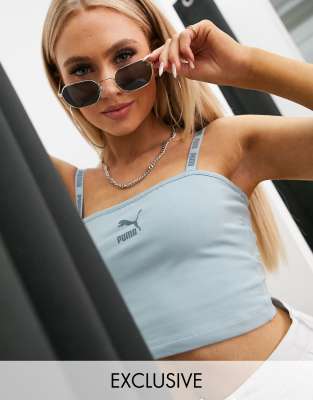 Puma - Bralette mit Logo in verwaschenem Blau - exklusiv bei ASOS