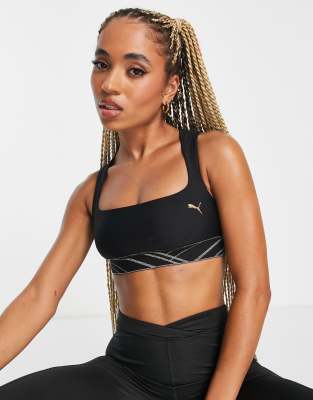 Puma mid-impact deco glam sports bra in black - ASOS Price Checker