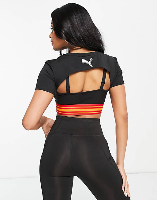PUMA by June Ambrose mesh crop top in black with red banding | ASOS