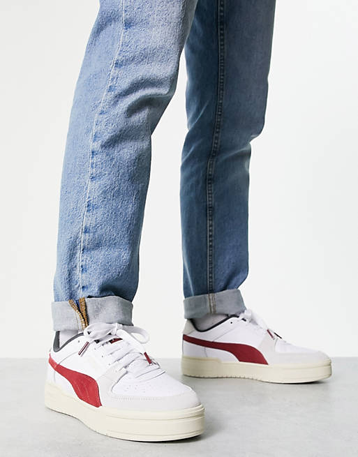 off PUMA in detail | ASOS red Pro with sneakers Ivy League CA white