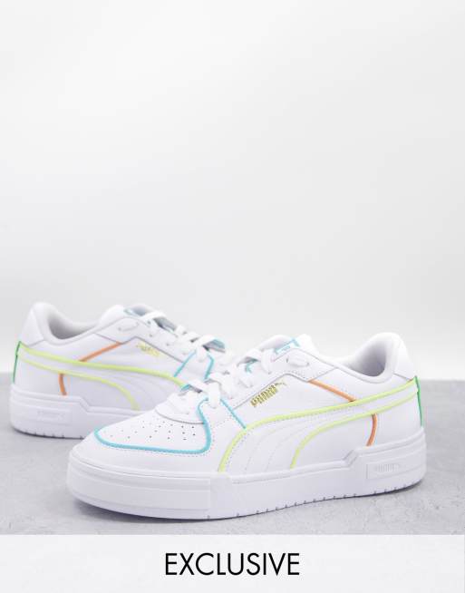 Puma – CA Pro – Sneaker in Weiß und Gelb mit Logo und Paspelierung, exklusiv bei ASOS