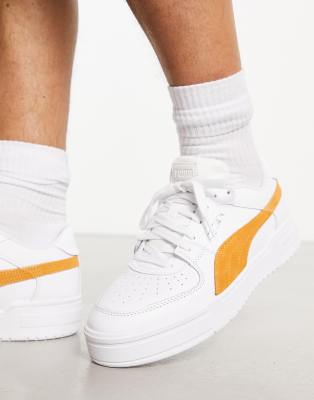 Puma Ca Pro Suede Sneakers In White With Yellow Detail