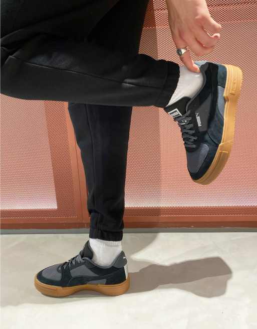 Black suede trainers store gum sole