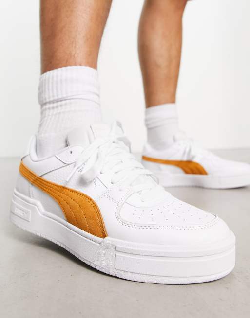 Puma CA Pro suede trainers in white with yellow detail