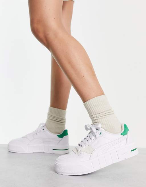 PUMA Cali Court Match sneakers with green tab in white