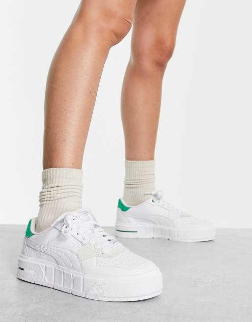 PUMA Cali Court Match sneakers with green tab in white