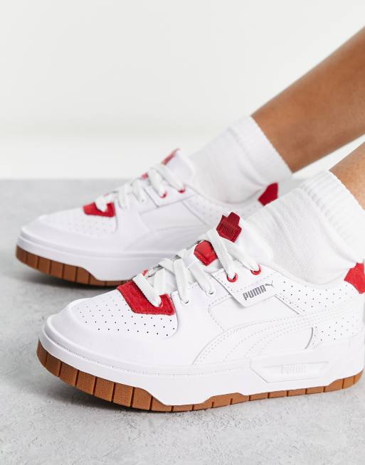 Puma Cali Dream perforated trainers in white and red with gum sole