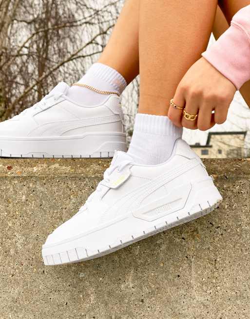 Puma Cali Sport chunky trainers in white and coral, ASOS