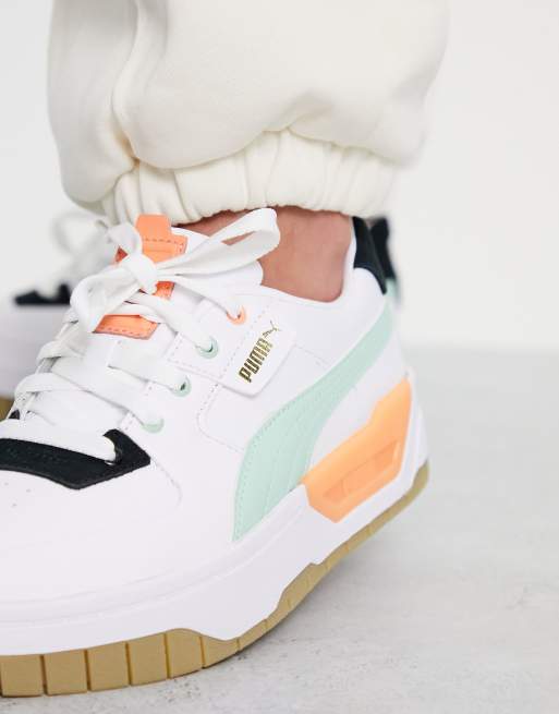 Puma Cali Sport chunky trainers in white and coral, ASOS