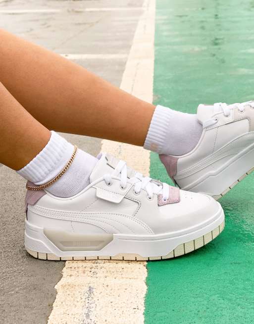 Puma Cali Sport chunky trainers in white and coral, ASOS