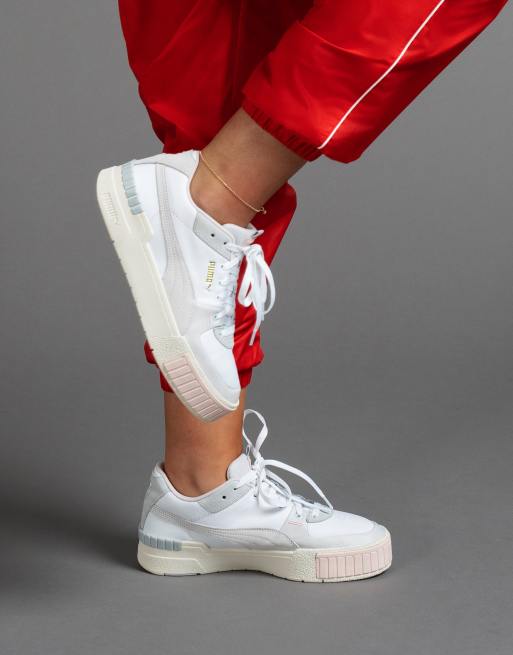 Puma Cali Sport chunky trainers in white and coral, ASOS