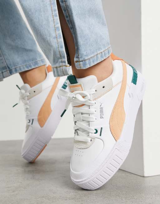 Puma Cali Sport chunky trainers in white and coral, ASOS