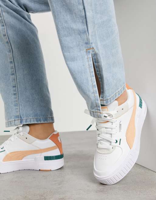 Puma Cali Sport chunky trainers in white and coral, ASOS