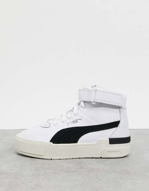 Puma Cali Sport Hi top sneakers in white and black