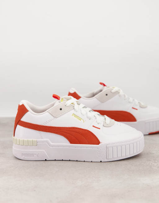 Puma Cali Sport chunky trainers in white and coral, ASOS