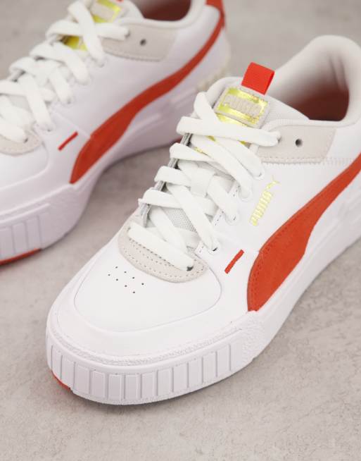 Puma Cali Sport chunky trainers in white and coral, ASOS