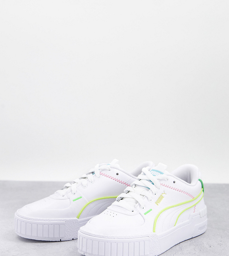 Puma Cali Sport sneakers in white with multi neon piping - exclusive to ASOS