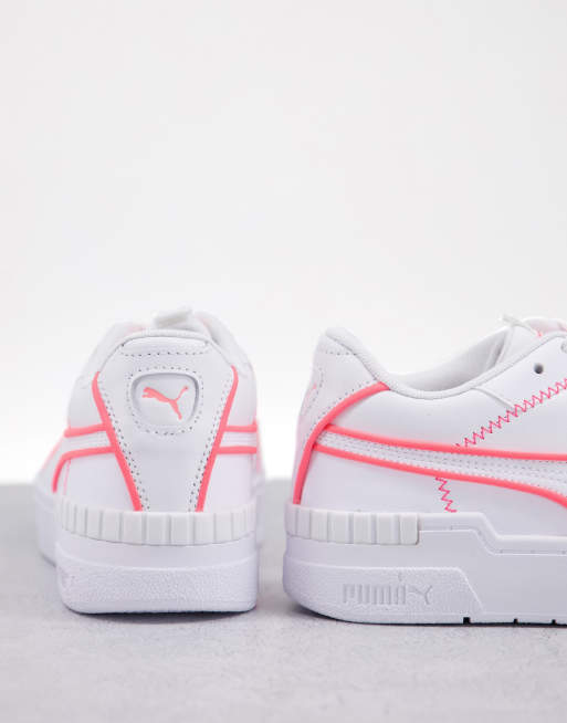 Puma Cali Sport sneakers in white with neon pink piping exclusive to ASOS