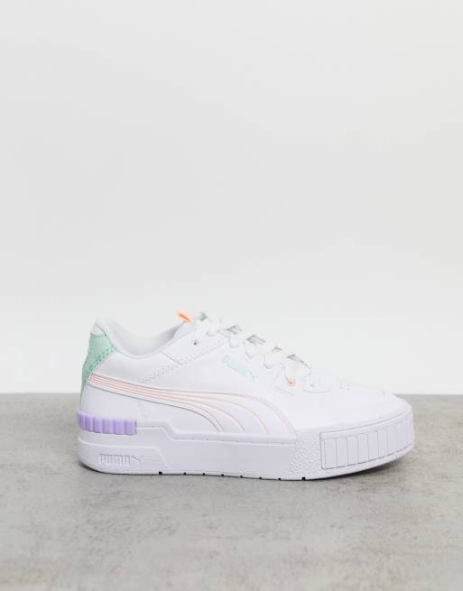 Puma Cali Sport trainers in white and neon piping ASOS