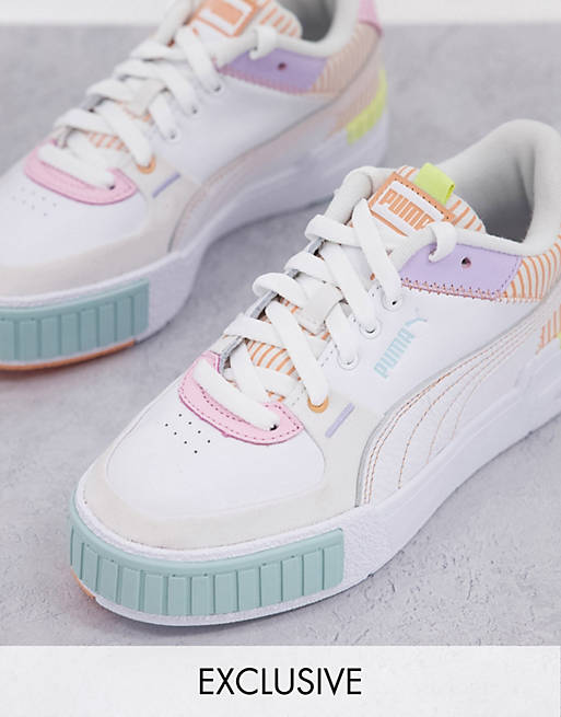 Puma Cali Sport trainers in white multi with patchwork details- exclusive to asos