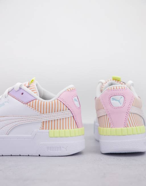 Puma Cali Sport chunky trainers in white and coral, ASOS