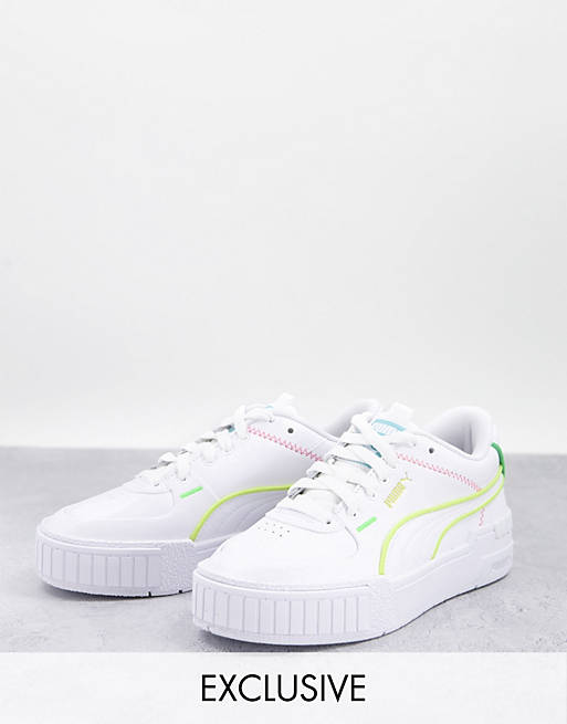Puma Cali Sport trainers in white with multi neon piping - exclusive to asos