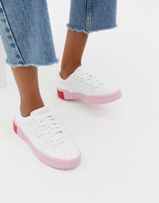 Puma Cali white and pink sneakers | ASOS