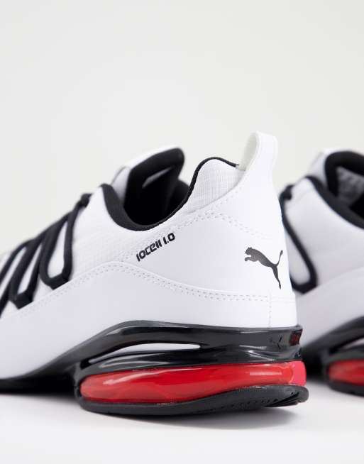 Puma Cell Regulate Mesh trainers in white black and red