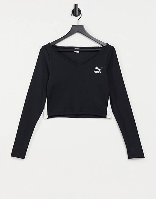 Puma Classic Long Sleeve Cropped top in black