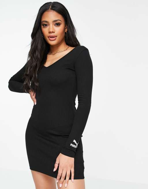 Puma classic rib bodycon dress in black