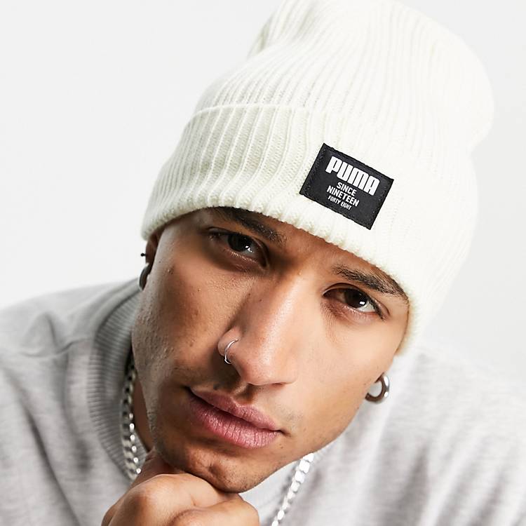 Puma classic ribbed beanie in off white | ASOS