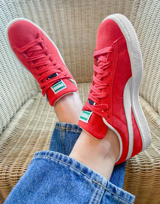 Red and white store puma suede