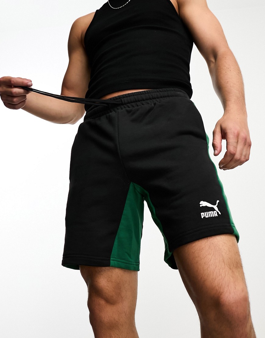 PUMA Classics 8 inch block shorts in black and dark green