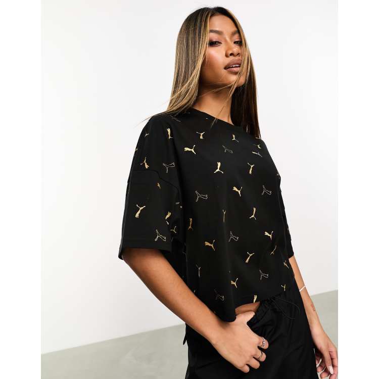 gold black Puma logo t-shirt Classics print and ASOS | all over in