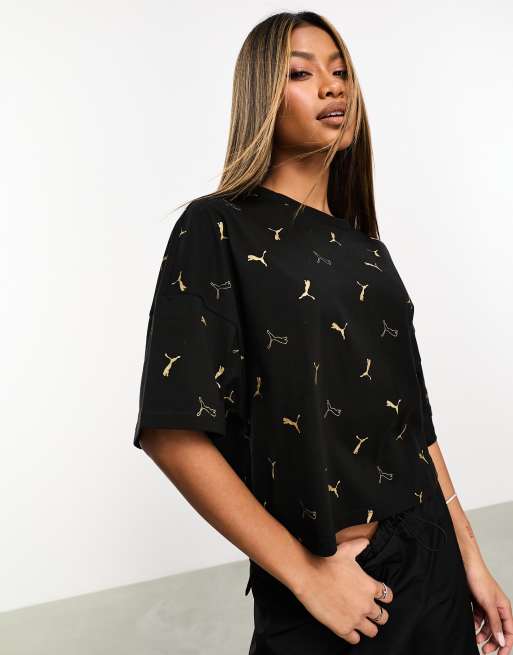 black | gold Classics t-shirt over Puma print and all logo ASOS in