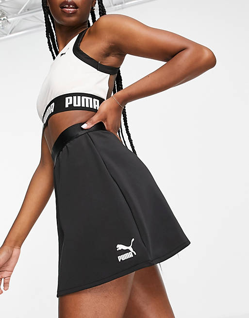 Puma classics asymmetric tennis skirt in black