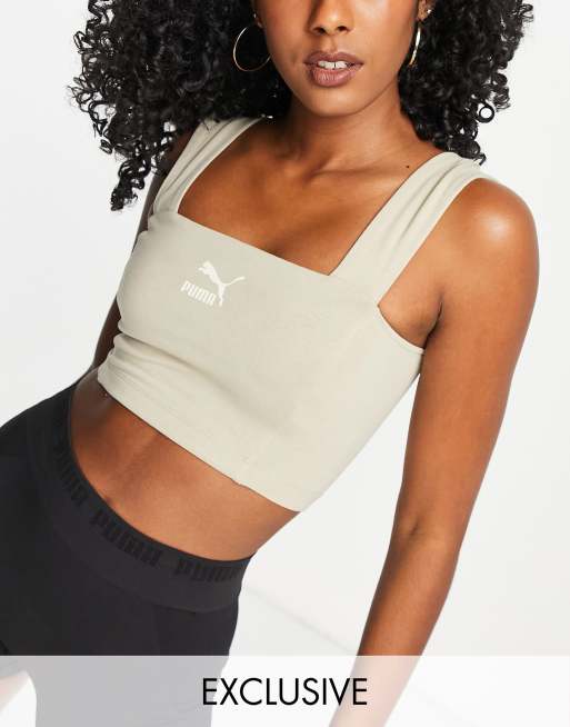 PUMA – Classics – Beżowa braletka z dekoltem karo – tylko w ASOS