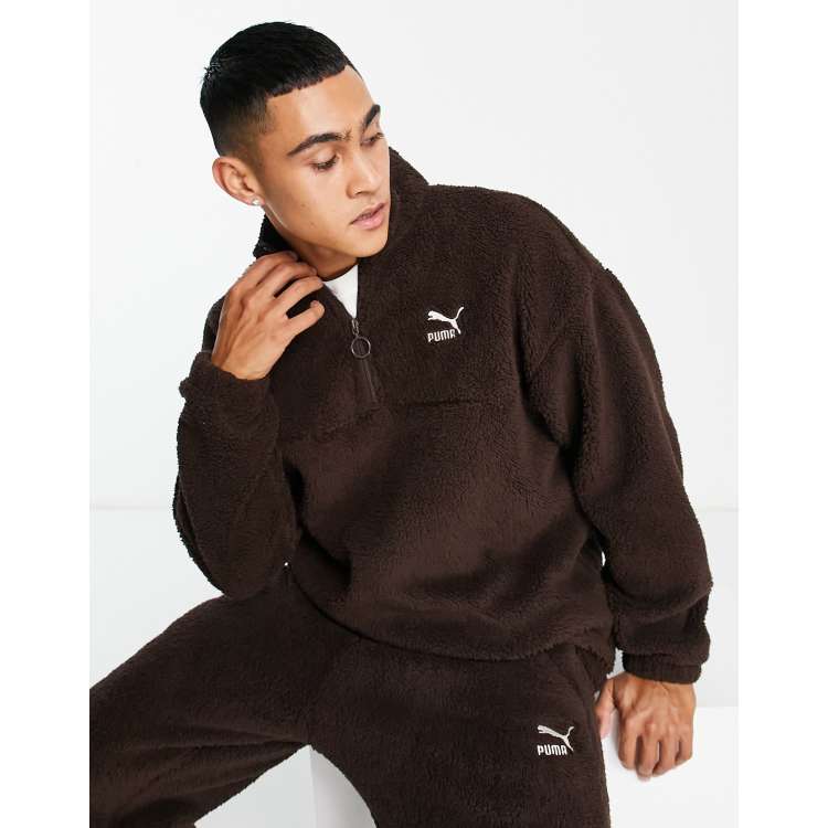 Puma classics borg half zip sweat in chocolate - exclusive to ASOS