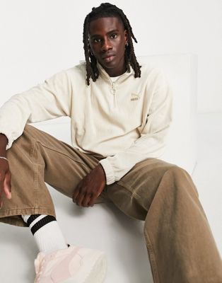 Puma classics cord half zip pullover in oatmeal - exclusive to ASOS