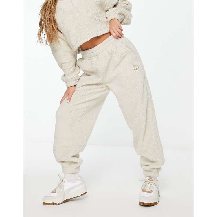 Puma classics cosy club borg joggers in oatmeal exclusive to