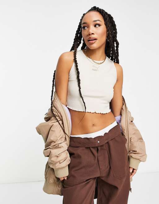 PUMA Classics cosy club crop top in oatmeal - Exclusive at ASOS