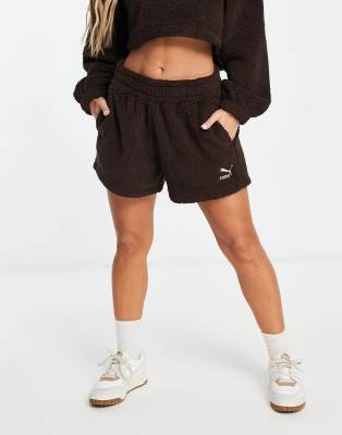 Puma Classics Cozy Club Borg Shorts In Chocolate Brown - Exclusive At Asos